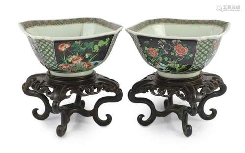 A pair of Chinese famille noire square bowls, late 19th cent...