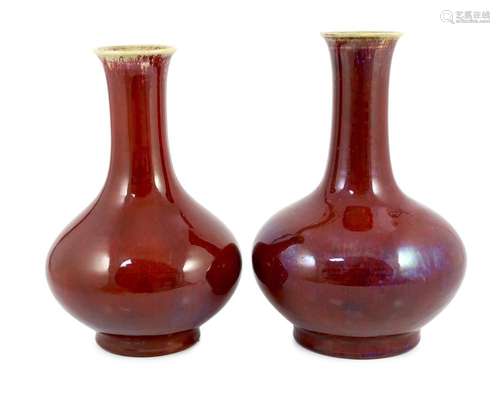 Two large Chinese flambé glazed bottle vases, 18th century