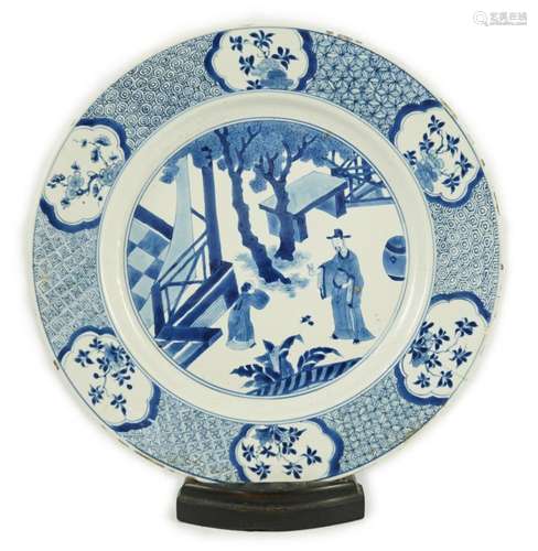 A Chinese blue and white ‘court scene’ dish, Kangxi period, ...