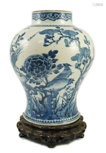 A Chinese blue and white ‘birds and blossom’ baluster vase, ...