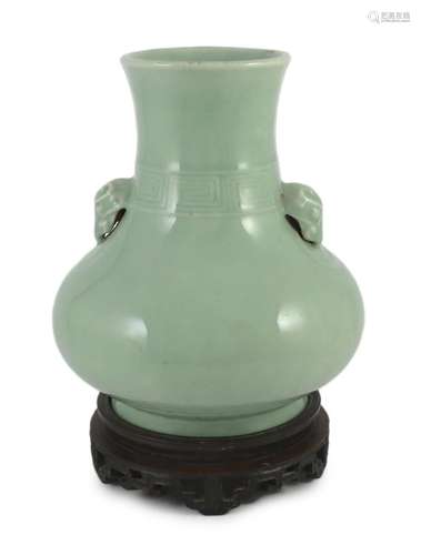 A Chinese celadon glazed vase, hu, Qianlong seal mark and pr...