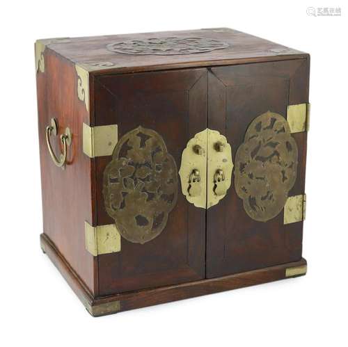 A Chinese brass mounted huanghuali and hardwood seal cabinet...