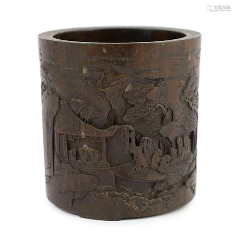 A Chinese hardwood brushpot, bitong, 19th century, possibly ...