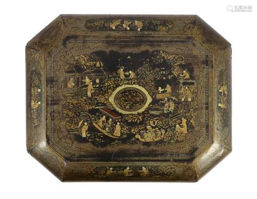 A Chinese gilt decorated black lacquer games box, mid 19th c...