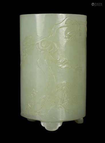 A small Chinese pale celadon jade brushpot, 19th century