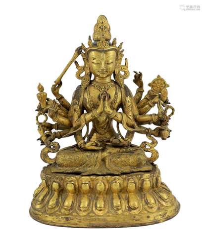 A large Chinese gilt copper alloy figure of Cundi (Zhunti Pu...