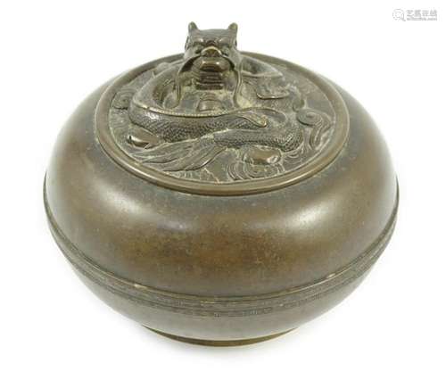 A Chinese bronze 'dragon' circular incense box and c...