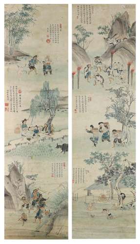 A pair of Chinese scroll paintings on paper, late 19th/early...