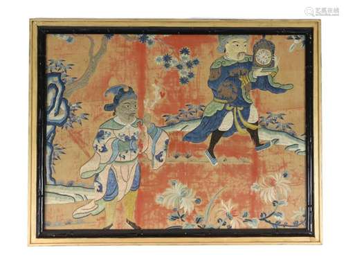 A Chinese ‘foreign ambassadors’ embroidered silk panel, 18th...