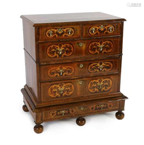 A William III and later walnut and marquetry chest on stand,...