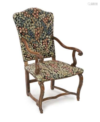 A Louis XIV walnut armchair, width 71cm, depth 80cm, height ...