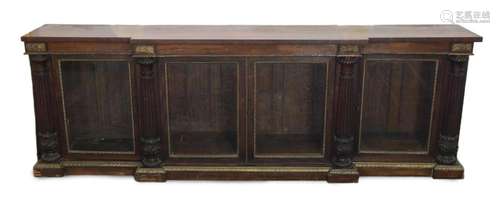 A George IV ormolu mounted rosewood breakfront dwarf bookcas...