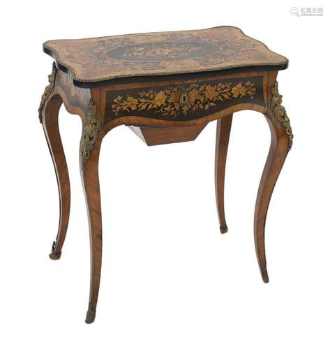 A 19th century French rosewood and marquetry poudreuse, widt...