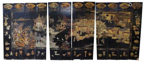 A Chinese coromandel lacquer twelve panel screen, 19th centu...