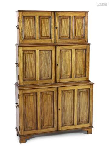 An unusual mid 19th century satinwood campaign bookcase, wid...