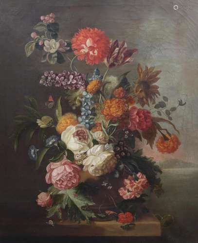 Dutch School c.1750, Still life of flowers in a vase upon a ...