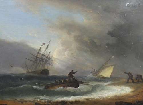 Thomas Luny (British, 1759-1837), Shipping in distress along...