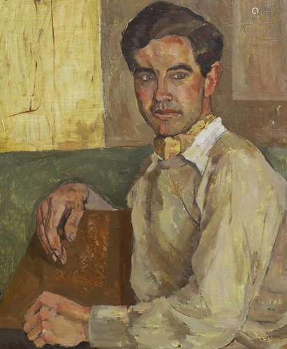 Modern British , Half length portrait of a young man, oil on...