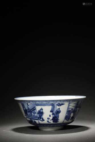 A QING KANGXI PERIOD BLUE AND WHITE BOWL