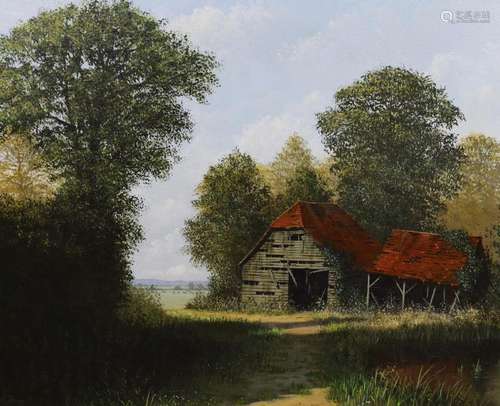 Edward Hersey (English, b.1948), Barn in a landscape, oil on...