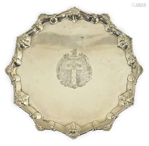 An early George II silver salver, by Ebenezer Coker