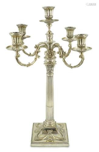 A good Victorian silver four branch, five light candelabrum,...