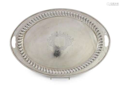 An Edwardian silver oval tray tea tray, by Barker Brothers