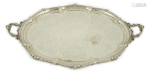 A large Victorian silver oval two handled tea tray, by Hawks...