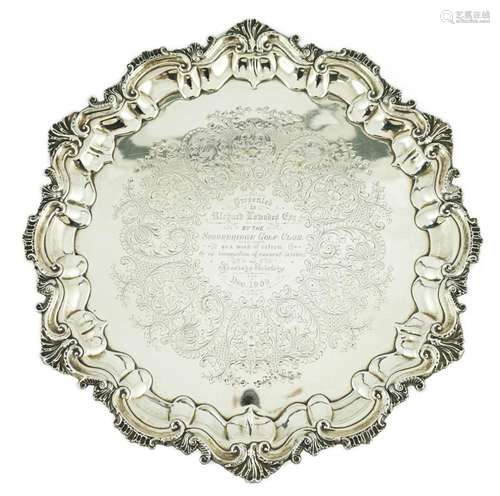 An Edwardian silver salver, by Barker Brothers, with engrave...