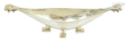 A George V Arts & Crafts planished silver boat shaped di...