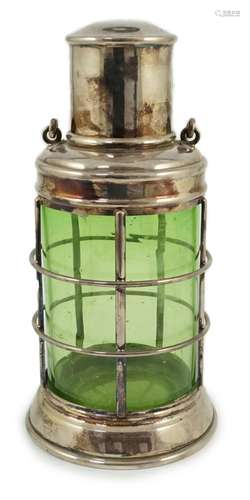 An Asprey & Co. silver plated and green glass novelty co...