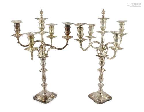 A good pair of George V silver four branch five light candel...