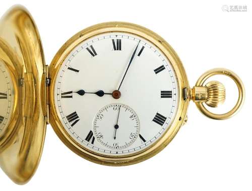 A George V 18ct gold hunter keyless pocket watch, by L. Mumf...