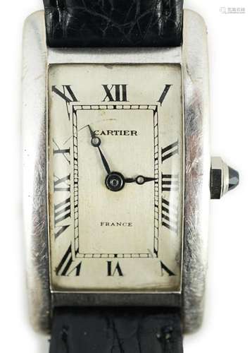 A mid 20th century 18ct white gold Cartier Tank Americane ma...