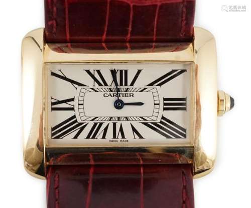 A gentleman's modern 18ct gold Cartier Tank Divan quartz...