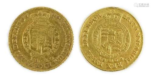 Two George III gold half guineas, 1804 and 1810