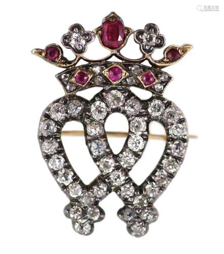 A Victorian gold and silver, ruby and diamond cluster set Lu...