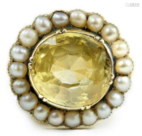 A 19th century style gold and round cut single stone yellow ...