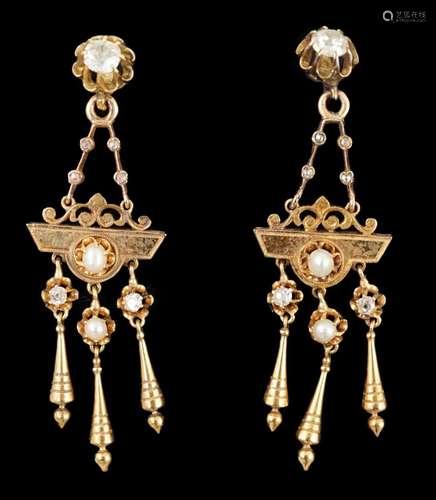 A pair of Victorian gold, seven stone diamond and two stone ...