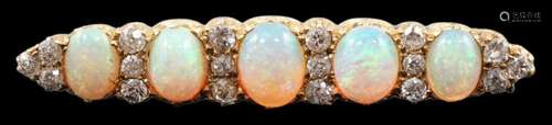 An early 20th century gold, diamond and oval white opal clus...