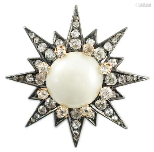 A Victorian gold and silver, button pearl and graduated roun...