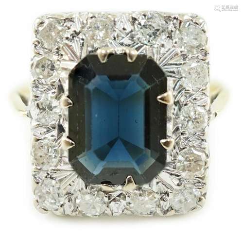 A modern 18ct gold, sapphire and diamond set rectangular clu...