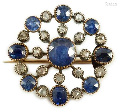 A Belle Epoque gold and silver, sapphire and diamond cluster...