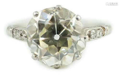 A mid 20th century platinum and single stone diamond ring, w...