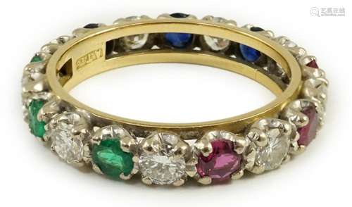 A modern 18ct gold, ruby, sapphire, emerald and diamond set ...