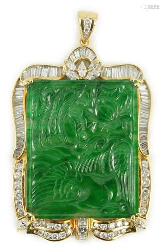 A late 20th century gold (tests as 18ct) mounted jade pendan...