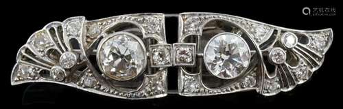 A good Art Deco platinum and diamond cluster set double clip...