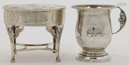 A silver christening cup with a Man in the Moon handle, Birm...