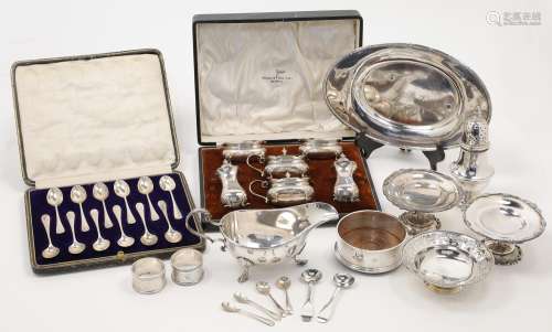 A group of silver, to include: a sugar caster, London, 1961,...