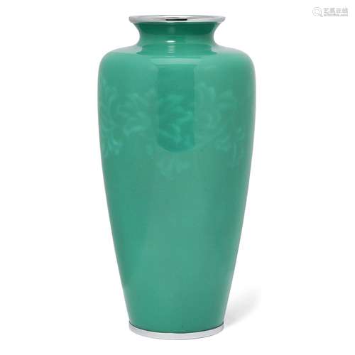 A Japanese cloisonne-enamel emerald-green vase by the Ando J...